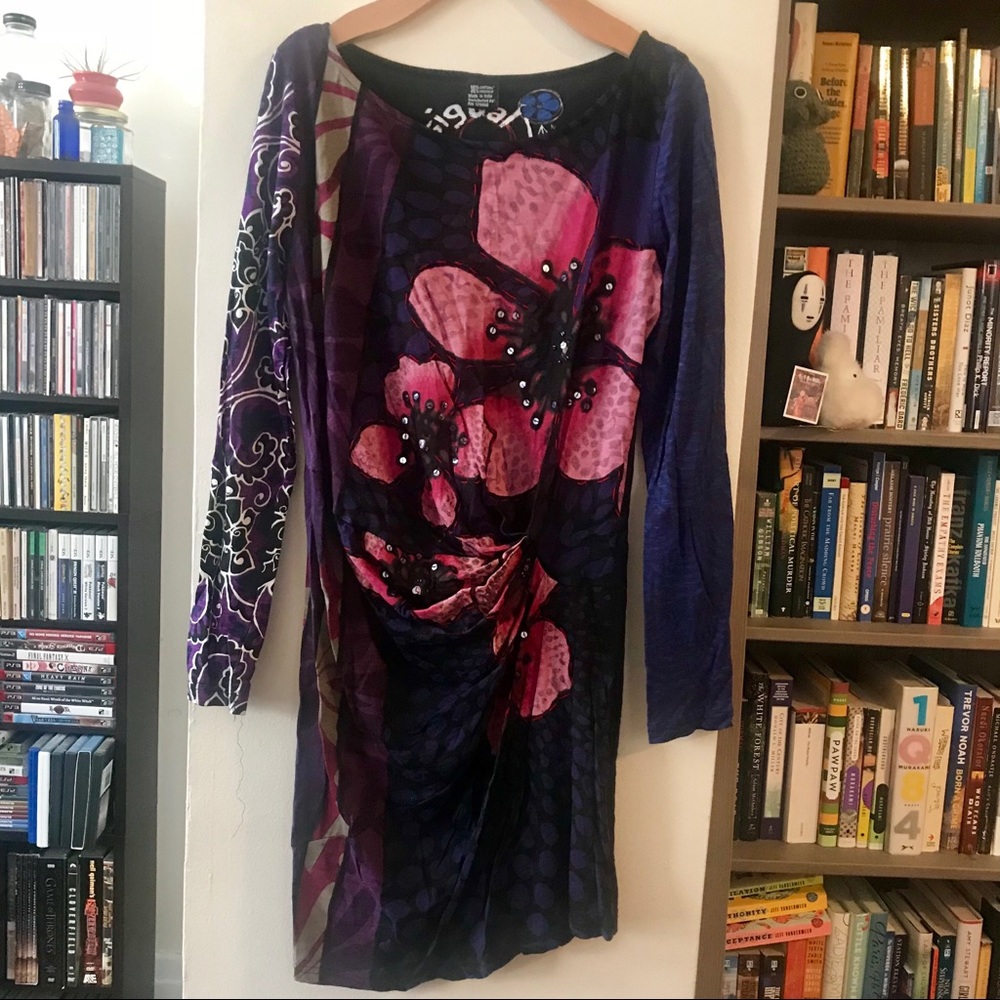 DESIGUAL Long Sleeved Ruched Asymmetrical Dress